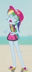 Size: 111x246 | Tagged: safe, derpibooru import, screencap, rainbow dash, human, aww... baby turtles, better together, equestria girls, g4, baseball cap, cap, clothes, cropped, eyes closed, female, hat, open mouth, picture for breezies, rainbow dash's beach shorts swimsuit, solo, swimsuit