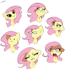 Size: 3000x3300 | Tagged: safe, artist:skitsroom, derpibooru import, fluttershy, pegasus, pony, g4, :3, :i, angry, annoyed, bust, cute, expressions, eye bulging, eyebrows, eyebrows visible through hair, facial expressions, female, high res, mare, open mouth, shocked, shyabetes, simple background, smiling, solo, white background