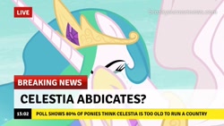 Size: 1280x720 | Tagged: safe, derpibooru import, edit, edited screencap, screencap, princess celestia, alicorn, pony, a royal problem, g4, break your own news, crown, crying, current events, eyes closed, female, jewelry, mare, regalia, retirement, sad, sadlestia, solo