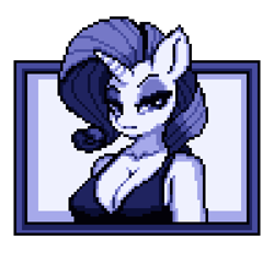 Size: 500x500 | Tagged: safe, artist:redfurredscythe, derpibooru import, rarity, anthro, unicorn, g4, breasts, bust, cleavage, clothes, digital art, female, horn, lidded eyes, limited palette, pixel art, raritits, solo