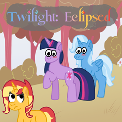 Size: 2000x2000 | Tagged: safe, artist:zoeyhorse, derpibooru import, sunset shimmer, trixie, twilight sparkle, unicorn twilight, alicorn, pony, unicorn, equestria girls, g4, alicornified, alternate universe, blushing, cover art, fanfic, fanfic art, fanfic cover, female, high res, horn, lesbian, race swap, shipping, sunsetsparkle, suntrix, trio, trio female, trixiecorn, twixie