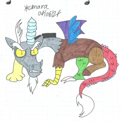 Size: 1306x1313 | Tagged: safe, artist:cmara, derpibooru import, discord, draconequus, g4, angry, colored, graph paper, male, quadrupedal, solo, traditional art