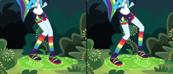 Size: 1280x553 | Tagged: safe, artist:dhot9230, derpibooru import, rainbow dash, equestria girls, g4, clothes, rainbow socks, socks, solo, sticky situation, striped socks