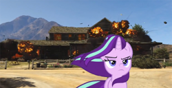 Size: 700x358 | Tagged: safe, artist:trrrebleee, artist:trrriple0dds, derpibooru import, edit, edited screencap, screencap, starlight glimmer, pony, unicorn, crossover, female, grand theft auto, gta v, horn, mare, meme, solo, starlight glimmer in places she shouldn't be