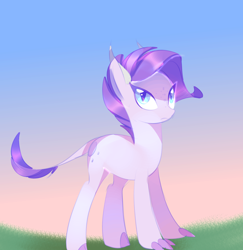 Size: 1638x1682 | Tagged: artist needed, safe, derpibooru import, oc, oc only, oc:crystal clarity, dracony, hybrid, female, frown, interspecies offspring, kilalaverse, looking up, next generation, offspring, parent:rarity, parent:spike, parents:sparity, solo