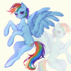 Size: 3160x3160 | Tagged: safe, artist:vivinhyan, derpibooru import, part of a set, rainbow dash, pegasus, pony, female, flying, grin, high res, mare, smiling, solo, zoom layer