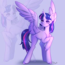 Size: 3160x3160 | Tagged: safe, artist:vivinhyan, derpibooru import, part of a set, twilight sparkle, twilight sparkle (alicorn), alicorn, pony, female, high res, mare, raised hoof, raised leg, smiling, solo, spread wings, wings, zoom layer