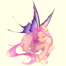 Size: 4060x4060 | Tagged: safe, artist:vivinhyan, derpibooru import, fluttershy, pegasus, pony, absurd resolution, butterfly wings, eyes closed, female, mare, simple background, solo, wings