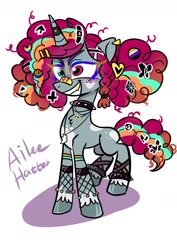 Size: 1240x1754 | Tagged: safe, artist:jully-park, derpibooru import, oc, oc only, oc:ailee hatter, pony, unicorn, decoration, horn, nonbinary, pansexual, simple background, white background