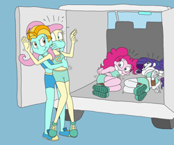 Size: 4298x3591 | Tagged: safe, artist:bugssonicx, derpibooru import, fluttershy, lightning dust, pinkie pie, rarity, human, equestria girls, g4, arm behind back, bondage, bound and gagged, equestria girls-ified, female, gag, hand over mouth, kidnapped, tied up