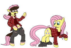 Size: 2450x1650 | Tagged: safe, alternate version, artist:crimson-rune, derpibooru import, fluttershy, human, pony, g4, alternate character, clothes, female, flannel, human to pony, mare, shirt, simple background, solo, species swap, transformation, transparent background