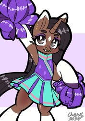 Size: 744x1052 | Tagged: safe, artist:chiefywiffy, derpibooru import, pony, unicorn, cheerleader, female, horn, mare, piercing, simple background