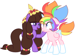 Size: 3141x2377 | Tagged: safe, artist:ladylullabystar, derpibooru import, oc, oc only, oc:lady lullaby star, oc:plushie star, alicorn, earth pony, pony, colored wings, crown, duo, duo female, female, jewelry, mare, regalia, simple background, transparent background, two toned wings, wings