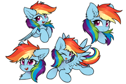 Size: 3000x2000 | Tagged: safe, artist:rejiser, derpibooru import, rainbow dash, pegasus, pony, g4, backwards cutie mark, chest fluff, cute, dashabetes, ear fluff, ears, female, floppy ears, flying, folded wings, looking at you, mare, one eye closed, open mouth, open smile, raised hoof, raised leg, simple background, smiling, smiling at you, spread wings, tail, tongue, tongue out, white background, wing fluff, wings, wink, winking at you