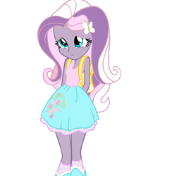 Size: 883x905 | Tagged: safe, artist:eqgrp-firefly, derpibooru import, fluttershy, oc, oc:wisteria, equestria girls, g4, boots, clothes, cutie mark on clothes, high heel boots, legs together, recolor, shirt, shoes, simple background, skirt, socks, solo, white background