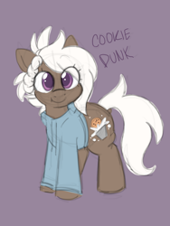 Size: 768x1024 | Tagged: safe, artist:puppie, derpibooru import, oc, oc only, oc:cookie dunk, food pony, original species, pony, braid, chubby, clothes, colored sketch, cute, female, food, hoodie, mare, ponified, sketch, solo, species swap