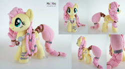 Size: 2300x1276 | Tagged: safe, artist:meplushyou, derpibooru import, fluttershy, pony, alternate hairstyle, irl, photo, plushie, runes, solo