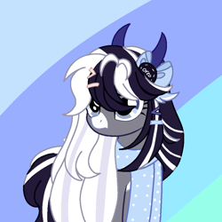 Size: 944x944 | Tagged: safe, artist:grellsutcliffbreanna, derpibooru import, oc, oc:oreo cream, pegasus, pony, clothes, female, horns, mare, scarf, solo