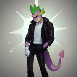 Size: 480x480 | Tagged: safe, ai content, derpibooru import, spike, anthro, dragon, g4, adult, adult spike, male, michael jackson, older, older spike, prompter:hollaholla69, solo, spikeal jackson