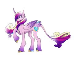 Size: 1000x800 | Tagged: safe, artist:jinxkore, derpibooru import, princess cadance, alicorn, pony, g4, female, mare, profile, raised hoof, raised leg, simple background, solo, tail, tail feathers, unshorn fetlocks, white background