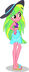 Size: 1280x3106 | Tagged: safe, artist:dustinwatsongkx, derpibooru import, lemon zest, human, equestria girls, g4, bare legs, bare shoulders, blue eyeshadow, clothes, cute, eyeshadow, female, geode of shielding, hat, magical geodes, makeup, rarity's blue sarong, rarity's purple bikini, simple background, solo, sun hat, swimsuit, transparent background, zestabetes