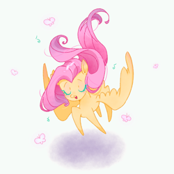 Size: 1200x1200 | Tagged: safe, artist:fudiaodiaodiao, artist:狗苟dogdog, derpibooru import, fluttershy, butterfly, pegasus, pony, g4, eyes closed, female, mare, solo, spread wings, wings