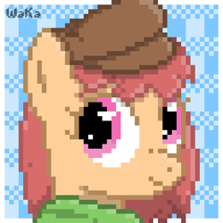 Size: 480x480 | Tagged: safe, artist:elwakaz, derpibooru import, oc, oc only, pony, abstract background, bust, digital art, icon, passepartout, pixel art, portrait, smiling, solo