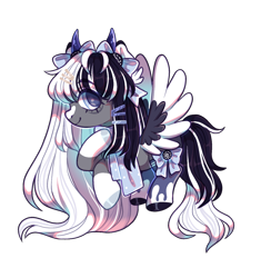 Size: 1548x1650 | Tagged: safe, artist:morninglory-sky, derpibooru import, oc, oc:oreo cream, pegasus, pony, clothes, colored wings, female, mare, scarf, simple background, solo, transparent background, two toned wings, wings