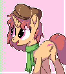 Size: 306x343 | Tagged: safe, artist:elwakaz, derpibooru import, oc, oc only, pony, unicorn, digital art, female, horn, mare, open mouth, pixel art, smiling, solo