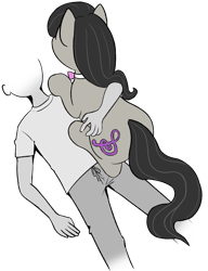 Size: 783x1019 | Tagged: safe, artist:ligmire, derpibooru exclusive, derpibooru import, octavia melody, oc, oc:anon, earth pony, human, pony, bowtie, female, lying down, mare, ponyloaf, prone, simple background, transparent background