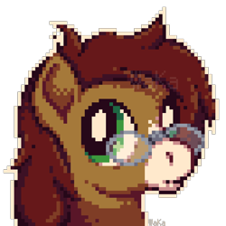 Size: 640x640 | Tagged: safe, artist:elwakaz, derpibooru import, oc, oc only, pony, brown coat, bust, digital art, glasses, icon, pixel art, portrait, simple background, solo, transparent background