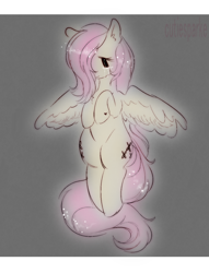 Size: 942x1230 | Tagged: safe, artist:cutiesparke, derpibooru import, fluttershy, pegasus, pony, g4, both cutie marks, chest fluff, crying, ear fluff, ears, flying, hoof heart, lightly watermarked, looking down, messy mane, messy tail, solo, spread wings, stars, tail, underhoof, unkempt mane, watermark, wings