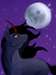 Size: 1620x2160 | Tagged: safe, artist:amanecerlobo, derpibooru import, king sombra, pony, unicorn, g4, horn, male, moon, night, stallion