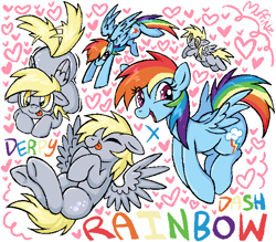 Size: 618x542 | Tagged: safe, artist:muffinz, derpibooru import, derpy hooves, rainbow dash, pegasus, pony, g4, clusterfuck, duo, duo female, female, heart, mare, tongue, tongue out