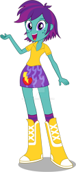 Size: 1024x2316 | Tagged: safe, artist:volodragon, derpibooru import, oc, oc only, oc:cheeky bolt, human, equestria girls, g4, boots, boots swap, clothes, equestria girls oc, equestria girls-ified, eyebrows, female, freckles, high heel boots, looking at you, open mouth, open smile, shadow, shirt, shoes, signature, simple background, skirt, smiling, smiling at you, socks, solo, transparent background, watermark