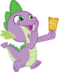 Size: 900x1084 | Tagged: safe, artist:oelderoth, derpibooru import, spike, dragon, g4, season 1, the ticket master, baby, baby dragon, cute, gala ticket, happy, male, simple background, solo, spikabetes, transparent background, vector, wingless spike