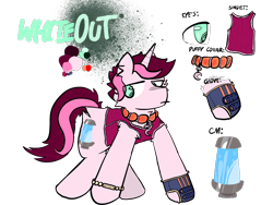 Size: 2160x1620 | Tagged: safe, artist:felixmcfurry, derpibooru import, oc, oc only, oc:whiteout, oc:whiteout (felixmcfurry), pony, unicorn, :|, </3, charm, cheek fluff, clothes, collar, cutie mark, digital art, ear fluff, ears, flank fluff, gloves, horn, inflatable collar, one glove, simple background, singlet, solo, text, texture, transparent background, unicorn oc, wristband