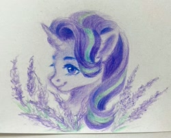 Size: 699x562 | Tagged: safe, artist:chocochka, derpibooru import, starlight glimmer, pony, unicorn, bust, female, horn, lavender, mare, portrait, solo, traditional art