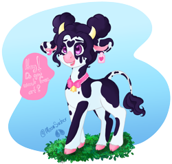 Size: 1470x1398 | Tagged: safe, artist:moonsacher, derpibooru import, oc, oc only, oc:moonsacher, cow, bell, bell collar, collar, cow oc, request, solo