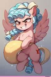 Size: 768x1166 | Tagged: safe, ai content, derpibooru import, machine learning generated, cozy glow, pegasus, pony, g4, female, gradient background, prompter needed, solo