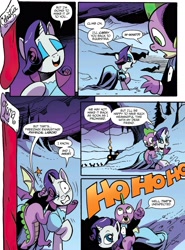 Size: 2002x2712 | Tagged: safe, artist:andypriceart, derpibooru import, idw, rarity, spike, dragon, pony, unicorn, g4, dragons riding ponies, horn, implied princess celestia, implied princess luna, riding, riding a pony, snow, spike riding rarity, train, winged spike, wings