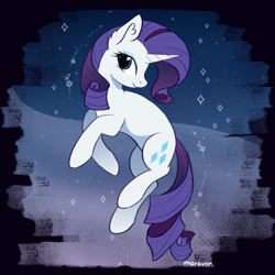 Size: 1500x1500 | Tagged: safe, artist:maravor, derpibooru import, rarity, pony, unicorn, g4, abstract background, female, horn, mare, signature, solo