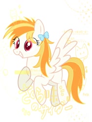 Size: 750x1000 | Tagged: safe, derpibooru import, oc, oc only, oc:derpy cat, pegasus, pony, bow, female, hair bow, simple background, smiling, solo, white background