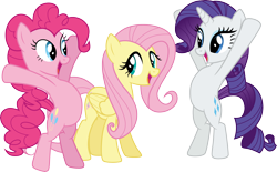 Size: 4852x3000 | Tagged: safe, artist:cloudy glow, derpibooru import, fluttershy, pinkie pie, rarity, earth pony, pegasus, pony, unicorn, g4, putting your hoof down, belly, bipedal, female, horn, mare, simple background, transparent background, trio, trio female, vector