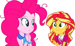 Size: 4074x2520 | Tagged: safe, derpibooru import, edit, edited screencap, editor:homersimpson1983, screencap, pinkie pie, sunset shimmer, human, equestria girls, g4, background removed, duo, duo female, female, not a vector, simple background, transparent background