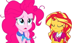 Size: 4178x2520 | Tagged: safe, derpibooru import, edit, edited screencap, editor:homersimpson1983, screencap, pinkie pie, sunset shimmer, human, equestria girls, g4, background removed, duo, duo female, female, not a vector, simple background, transparent background