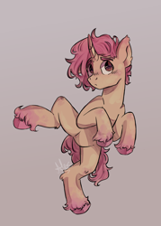 Size: 1204x1684 | Tagged: safe, artist:alex6886, derpibooru import, oc, oc only, oc:cotton bloom, pony, unicorn, blushing, brown eyes, ear fluff, ears, fluffy, horn, pink hair, signature, simple background, solo, unshorn fetlocks