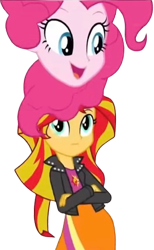 Size: 1550x2520 | Tagged: safe, derpibooru import, edit, edited screencap, editor:homersimpson1983, screencap, pinkie pie, sunset shimmer, human, equestria girls, g4, background removed, duo, duo female, female, not a vector, simple background, transparent background