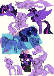 Size: 2048x2909 | Tagged: safe, artist:heartlurch, derpibooru import, twilight sparkle, twilight sparkle (alicorn), alicorn, pony, g4, glasses, simple background, sweat, white background