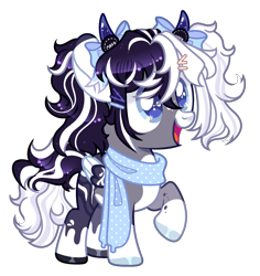 Size: 2055x2177 | Tagged: safe, artist:lavender-bases, derpibooru import, oc, oc:oreo cream, pegasus, pony, clothes, colored wings, female, filly, foal, horn, horns, scarf, simple background, solo, transparent background, two toned wings, wings